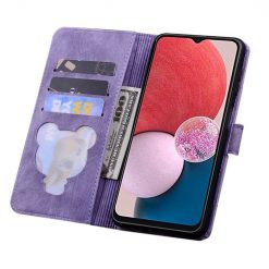 Peněženkové pouzdro Embossing Pattern Kočka fialové – Samsung Galaxy A15 4G/5G | Levné Kryty | Levné Kryty | Levné Kryty