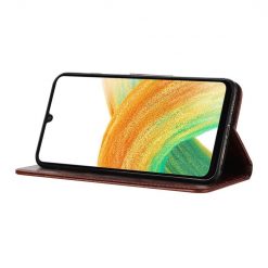 Peněženkové pouzdro Embossing Pattern Motyl a květ hnědé – Samsung Galaxy A15 4G/5G | Levné Kryty | Levné Kryty | Levné Kryty