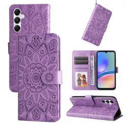 Peněženkové pouzdro Embossing Pattern Slunečnice fialové – Samsung Galaxy A05s | Levné Kryty | Levné Kryty | Levné Kryty