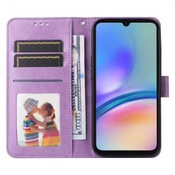 Peněženkové pouzdro Embossing Pattern Slunečnice fialové – Samsung Galaxy A05s | Levné Kryty | Levné Kryty | Levné Kryty