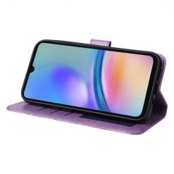 Peněženkové pouzdro Embossing Pattern Slunečnice fialové – Samsung Galaxy A05s | Levné Kryty | Levné Kryty | Levné Kryty