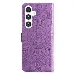 Peněženkové pouzdro Embossing Pattern Slunečnice fialové – Samsung Galaxy S24 | Levné Kryty | Levné Kryty | Levné Kryty