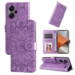 Peněženkové pouzdro Embossing Pattern Slunečnice fialové – Xiaomi Redmi Note 13 Pro+ 5G | Levné Kryty | Levné Kryty | Levné Kryty