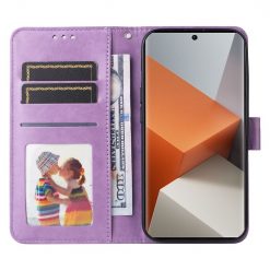 Peněženkové pouzdro Embossing Pattern Slunečnice fialové – Xiaomi Redmi Note 13 Pro+ 5G | Levné Kryty | Levné Kryty | Levné Kryty