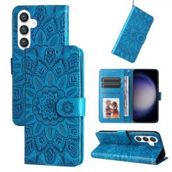Peněženkové pouzdro Embossing Pattern Slunečnice modré – Samsung Galaxy S24 | Levné Kryty | Levné Kryty | Levné Kryty