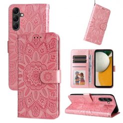 Peněženkové pouzdro Embossing Pattern Slunečnice růžové – Samsung Galaxy A15 4G/5G | Levné Kryty | Levné Kryty | Levné Kryty