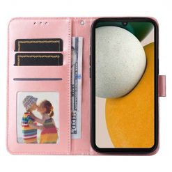 Peněženkové pouzdro Embossing Pattern Slunečnice růžové – Samsung Galaxy A15 4G/5G | Levné Kryty | Levné Kryty | Levné Kryty