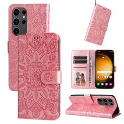 Peněženkové pouzdro Embossing Pattern Slunečnice růžové – Samsung Galaxy S24 Ultra | Levné Kryty | Levné Kryty | Levné Kryty