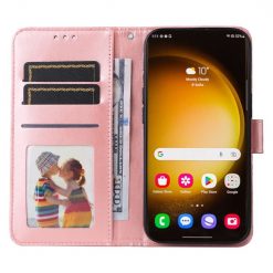 Peněženkové pouzdro Embossing Pattern Slunečnice růžové – Samsung Galaxy S24 Ultra | Levné Kryty | Levné Kryty | Levné Kryty