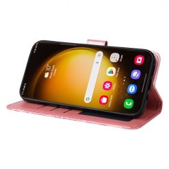 Peněženkové pouzdro Embossing Pattern Slunečnice růžové – Samsung Galaxy S24 Ultra | Levné Kryty | Levné Kryty | Levné Kryty