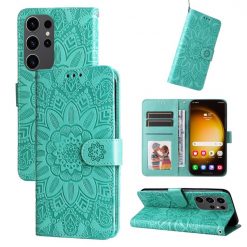 Peněženkové pouzdro Embossing Pattern Slunečnice zelené – Samsung Galaxy S24 Ultra | Levné Kryty | Levné Kryty | Levné Kryty