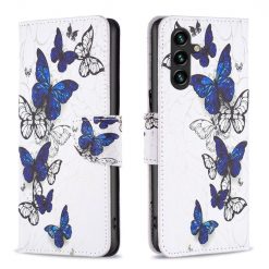 Knížkové pouzdro Trendy Cross case Modro-bílý motyl – Samsung Galaxy A55 5G | Levné Kryty | Levné Kryty | Levné Kryty