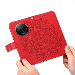 Peněženkové pouzdro Embossing Pattern Flowery Mandala červené – Xiaomi Redmi A3 | Levné Kryty | Levné Kryty | Levné Kryty