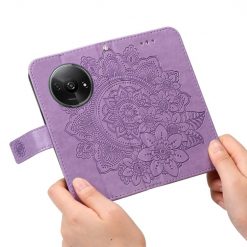 Peněženkové pouzdro Embossing Pattern Flowery Mandala fialové – Xiaomi Redmi A3 | Levné Kryty | Levné Kryty | Levné Kryty