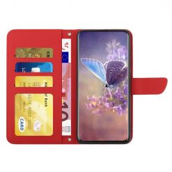 Peněženkové pouzdro Embossing Pattern Motýľ a růže červené – Motorola Moto G34 5G | Levné Kryty | Levné Kryty | Levné Kryty