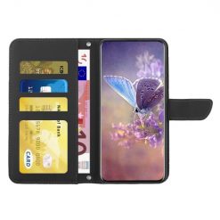 Peněženkové pouzdro Embossing Pattern Motýľ a růže černé – Motorola Moto G34 5G | Levné Kryty | Levné Kryty | Levné Kryty