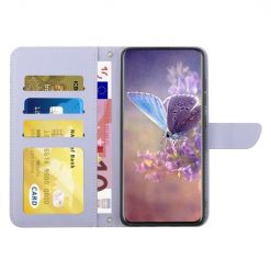 Peněženkové pouzdro Embossing Pattern Motýľ a růže fialové – Motorola Moto G34 5G | Levné Kryty | Levné Kryty | Levné Kryty