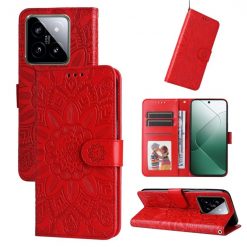 Peněženkové pouzdro Embossing Pattern Slunečnice červené – Xiaomi 14 | Levné Kryty | Levné Kryty | Levné Kryty