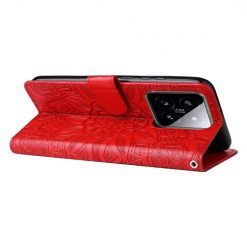 Peněženkové pouzdro Embossing Pattern Slunečnice červené – Xiaomi 14 | Levné Kryty | Levné Kryty | Levné Kryty
