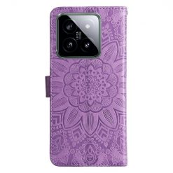Peněženkové pouzdro Embossing Pattern Slunečnice fialové – Xiaomi 14 | Levné Kryty | Levné Kryty | Levné Kryty