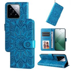 Peněženkové pouzdro Embossing Pattern Slunečnice modré – Xiaomi 14 | Levné Kryty | Levné Kryty | Levné Kryty