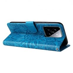 Peněženkové pouzdro Embossing Pattern Slunečnice modré – Xiaomi 14 | Levné Kryty | Levné Kryty | Levné Kryty