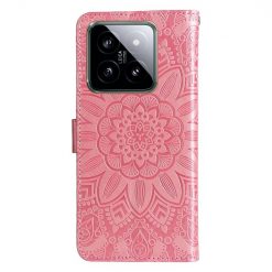 Peněženkové pouzdro Embossing Pattern Slunečnice růžové – Xiaomi 14 | Levné Kryty | Levné Kryty | Levné Kryty