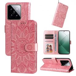 Peněženkové pouzdro Embossing Pattern Slunečnice růžové – Xiaomi 14 | Levné Kryty | Levné Kryty | Levné Kryty