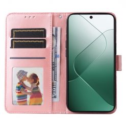 Peněženkové pouzdro Embossing Pattern Slunečnice růžové – Xiaomi 14 | Levné Kryty | Levné Kryty | Levné Kryty