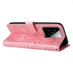 Peněženkové pouzdro Embossing Pattern Slunečnice růžové – Xiaomi 14 | Levné Kryty | Levné Kryty | Levné Kryty