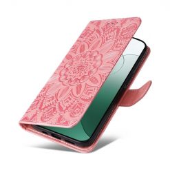 Peněženkové pouzdro Embossing Pattern Slunečnice růžové – Xiaomi 14 | Levné Kryty | Levné Kryty | Levné Kryty