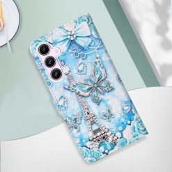 Knížkové pouzdro Trendy Cross case Motyl a Paříž – Samsung Galaxy A35 5G | Levné Kryty | Levné Kryty | Levné Kryty