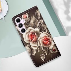 Knížkové pouzdro Trendy Cross case Růže na černém – Samsung Galaxy A35 5G | Levné Kryty | Levné Kryty | Levné Kryty