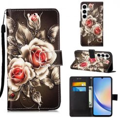 Knížkové pouzdro Trendy Cross case Růže na černém – Samsung Galaxy A35 5G | Levné Kryty | Levné Kryty | Levné Kryty