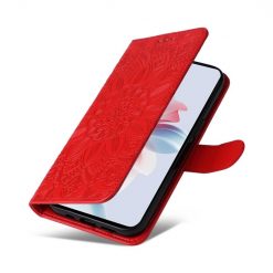 Peněženkové pouzdro Embossing Pattern Slunečnice červené – Oppo Reno 11 F 5G | Levné Kryty | Levné Kryty | Levné Kryty