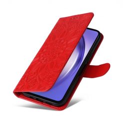 Peněženkové pouzdro Embossing Pattern Slunečnice červené – Samsung Galaxy A35 5G | Levné Kryty | Levné Kryty | Levné Kryty