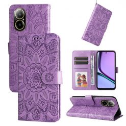 Peněženkové pouzdro Embossing Pattern Slunečnice fialové – Realme C67 4G | Levné Kryty | Levné Kryty | Levné Kryty