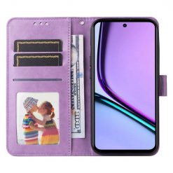 Peněženkové pouzdro Embossing Pattern Slunečnice fialové – Realme C67 4G | Levné Kryty | Levné Kryty | Levné Kryty