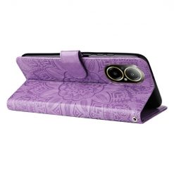 Peněženkové pouzdro Embossing Pattern Slunečnice fialové – Realme C67 4G | Levné Kryty | Levné Kryty | Levné Kryty