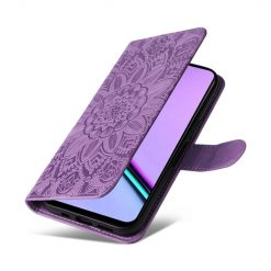 Peněženkové pouzdro Embossing Pattern Slunečnice fialové – Realme C67 4G | Levné Kryty | Levné Kryty | Levné Kryty