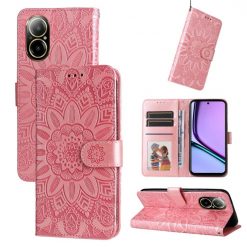 Peněženkové pouzdro Embossing Pattern Slunečnice růžové – Realme C67 4G | Levné Kryty | Levné Kryty | Levné Kryty