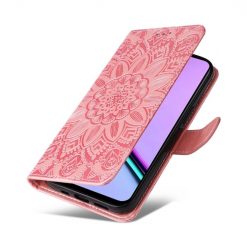 Peněženkové pouzdro Embossing Pattern Slunečnice růžové – Realme C67 4G | Levné Kryty | Levné Kryty | Levné Kryty