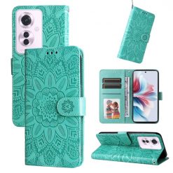 Peněženkové pouzdro Embossing Pattern Slunečnice zelené – Oppo Reno 11 F 5G | Levné Kryty | Levné Kryty | Levné Kryty