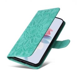 Peněženkové pouzdro Embossing Pattern Slunečnice zelené – Oppo Reno 11 F 5G | Levné Kryty | Levné Kryty | Levné Kryty