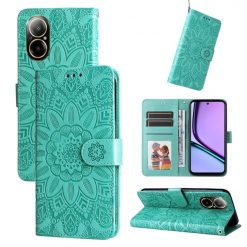 Peněženkové pouzdro Embossing Pattern Slunečnice zelené – Realme C67 4G | Levné Kryty | Levné Kryty | Levné Kryty