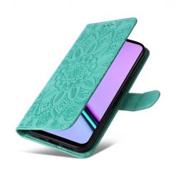 Peněženkové pouzdro Embossing Pattern Slunečnice zelené – Realme C67 4G | Levné Kryty | Levné Kryty | Levné Kryty