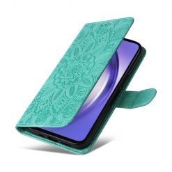 Peněženkové pouzdro Embossing Pattern Slunečnice zelené – Samsung Galaxy A35 5G | Levné Kryty | Levné Kryty | Levné Kryty