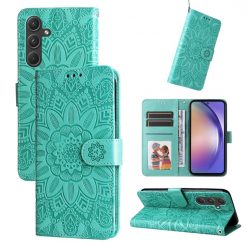 Peněženkové pouzdro Embossing Pattern Slunečnice zelené – Samsung Galaxy A55 5G | Levné Kryty | Levné Kryty | Levné Kryty