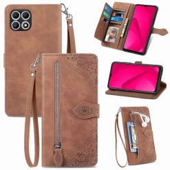 Peněženkové pouzdro Embossing Pattern Leaf case hnědé – T Phone 2 Pro | Levné Kryty | Levné Kryty | Levné Kryty