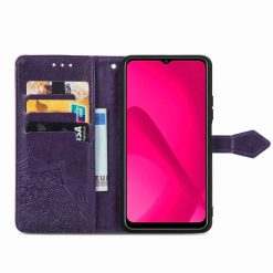 Peněženkové pouzdro Embossing Pattern Mandala Flower fialové – T Phone 2 | Levné Kryty | Levné Kryty | Levné Kryty